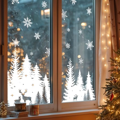 Whaline 6 Pack Christmas Window Clings - White Xmas Tree Snowflake Elk Designs (Variation: Christmas White Xmas Tree)