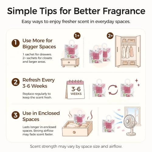 12-Pack Rose Scented Sachets with Retractable Hook - Closet Deodorizer