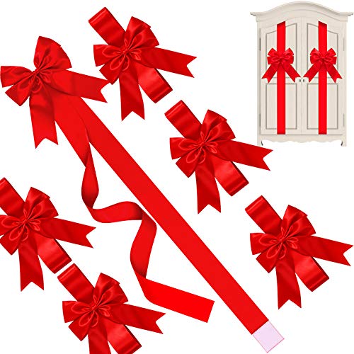 WILLBOND Red Satin Christmas Cabinet Bows - Set of 12 Holiday Kitchen Decor
