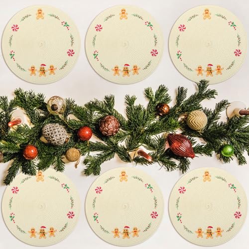 Remerry Christmas Gingerbread Man Round Placemats Set of 6 - Holiday Table Decor
