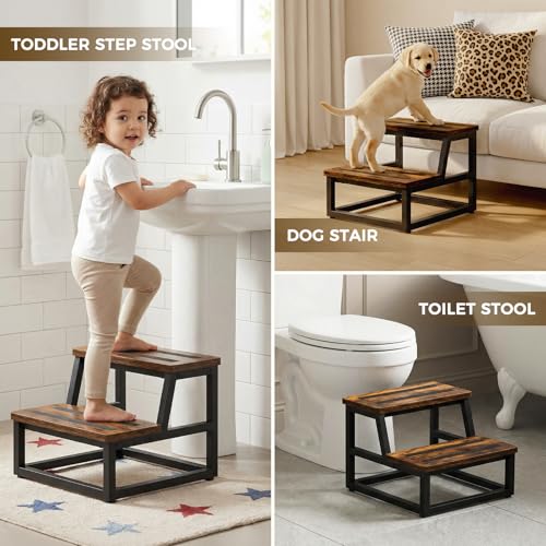 2-Step Stool with Non-Slip Rubber Feet, Sturdy Steel & Wood Ladder for Home