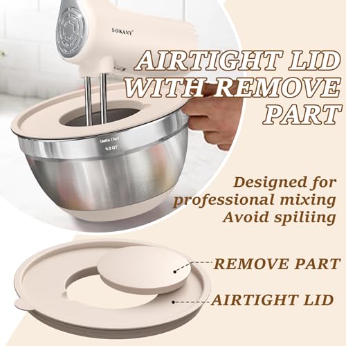 Stainless Steel Mixing Bowls with Airtight Lids & Grater Attachments