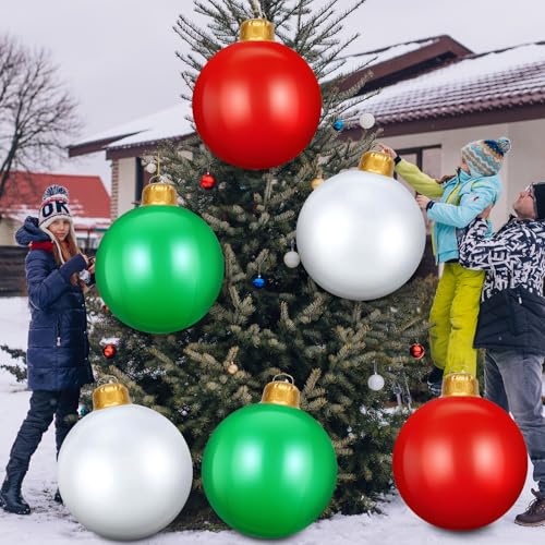 DERTE 6-Pack 24in Inflatable Christmas Ball Ornaments for Outdoor Yard Display