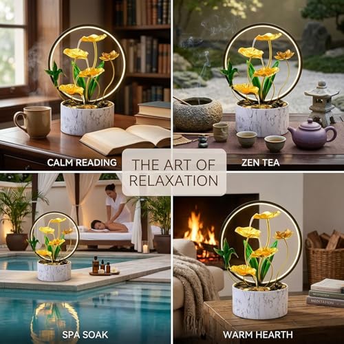 15-Inch Indoor Lotus Flower Tabletop Water Fountain with LED Light