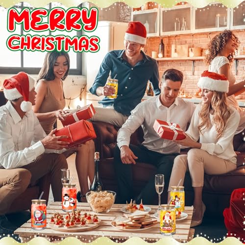 Christmas Glass Cups Set - 12 Pcs 16 oz Tumbler with Santa Gift & Accessories