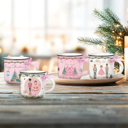 Suttmin 6-Pack Pink Christmas Mini Coffee Mugs Nutcracker Set - 5.07 oz