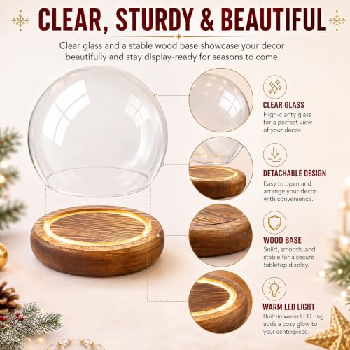 Funtery 6 Pcs 3.15 Inch Christmas Glass Display Dome Cloche Globe
