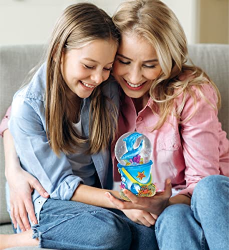 Dolphin Sand Bucket Snow Globe, 65mm Decorative Water Globe Figurine