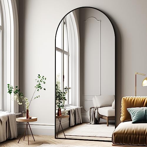 76" x 34" Arched Full-Length Floor Mirror, Black Aluminum Standing Mirror