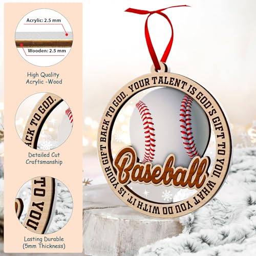 Baseball Christmas Ornament - Wooden Holiday Keepsake for Tree Decor