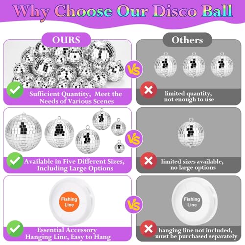 70 Pcs Disco Balls Set - 5 Sizes Hanging Mirror Ornaments for Parties, Weddings, Christmas & Holiday Decor