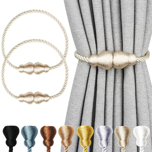 Magnetic Curtain Tiebacks - 2 Pack Woven Rope Drapery Holdbacks