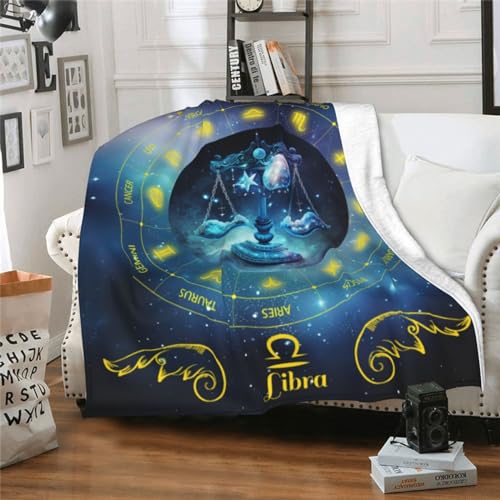 Libra Zodiac Throw Blanket Twin Size 60x80 Inches for Adults Kids Teens Gift