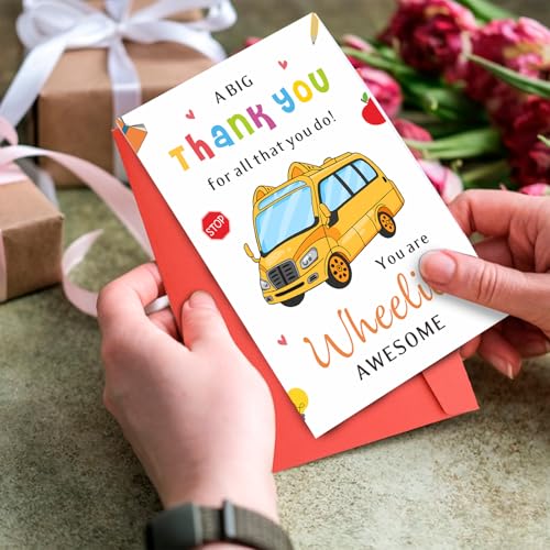 School Bus Driver Appreciation Cards Bulk – ‘A Big Thank You For All That You Do, You Are Wheelie Awesome’