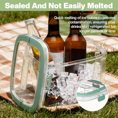 5L Clear Refrigerator Ice Cube Storage Bin with Lid & Tongs - Portable Plastic Ice Bucket for Freezer, Party & Camping