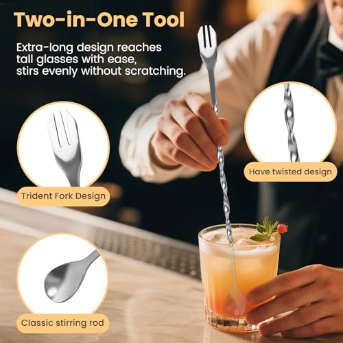 8-Inch Stainless Steel Cocktail Muddler Set with Bar Spoons for Drinks