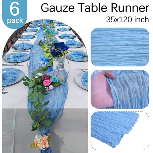 Baby Blue Cheesecloth Table Runner 6 Pack 10ft - Elegant Party Decor