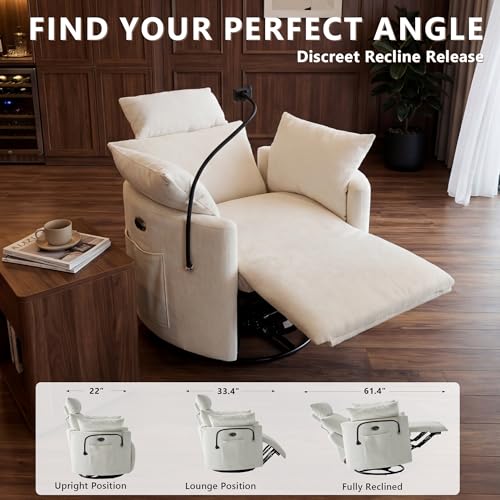 Chenille Power Recliner Nursery Chair with Adjustable Headrest and USB Port