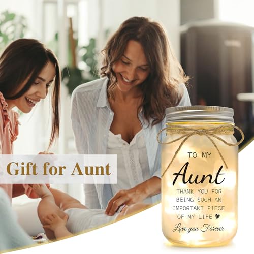 Aunt Gifts from Niece - Mason Jar Night Lights for Christmas Wedding and Birthday Desk Decorations Present Mother's Day Gifts Best Aunt Ever Gifts