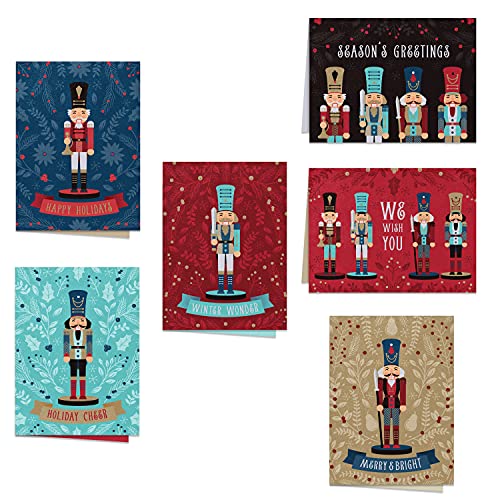 Canopy Street Nutcracker Holiday Card Pack (24) with White Envelopes — 6 Nostalgic Designs, 4 5/8 x 6 1/4