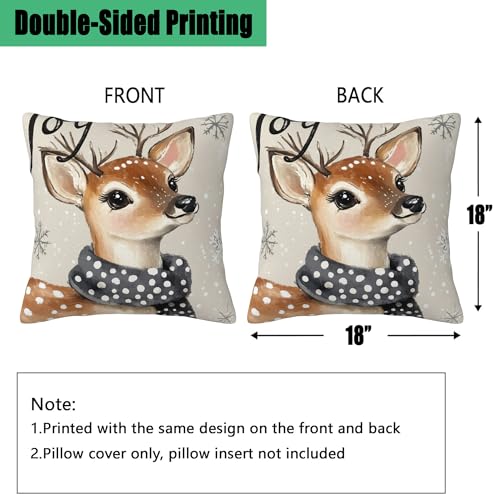 Christmas Deer Joy 18x18 Pillow Covers (Set of 2) – Winter Solstice Throw Pillow Cases