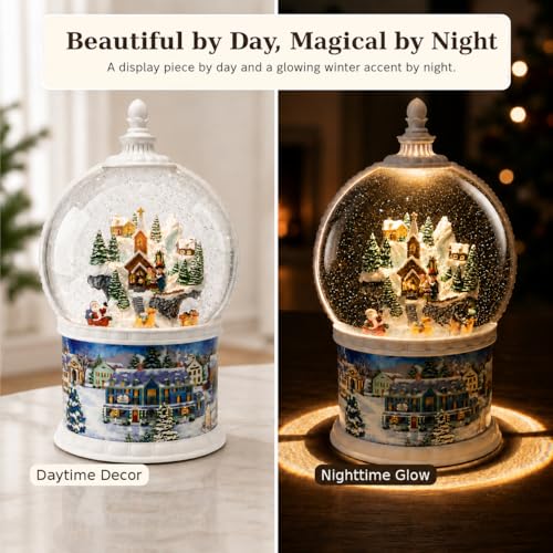 10.24" Lighted Musical Christmas Snow Globe Lantern with Rotating Santa