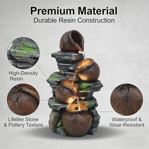 4-Tiered Tabletop Water Fountain with LED Lights, 17.9-Inch Resin Waterfall