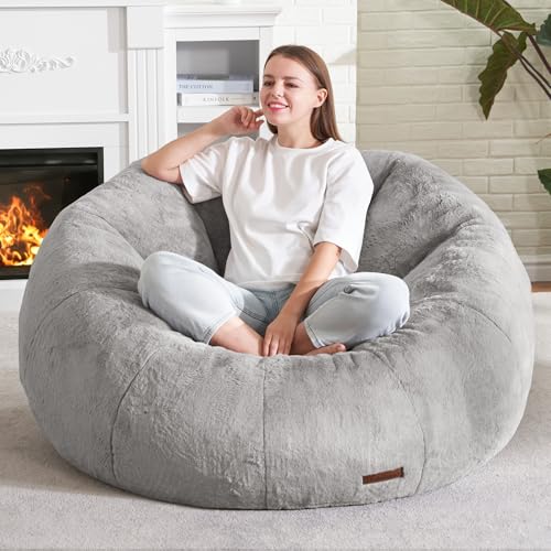 Oversized Donut Bean Bag Chair for Adults, Plush Faux Fur Lounger
