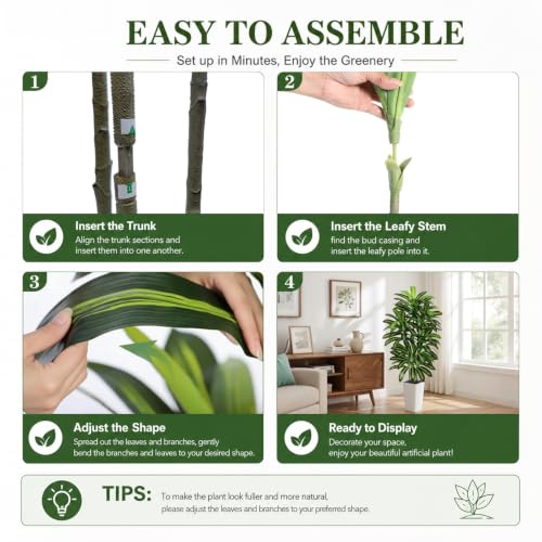 5FT Artificial Dracaena Tree with White Planter - Lifelike Indoor Faux Plant