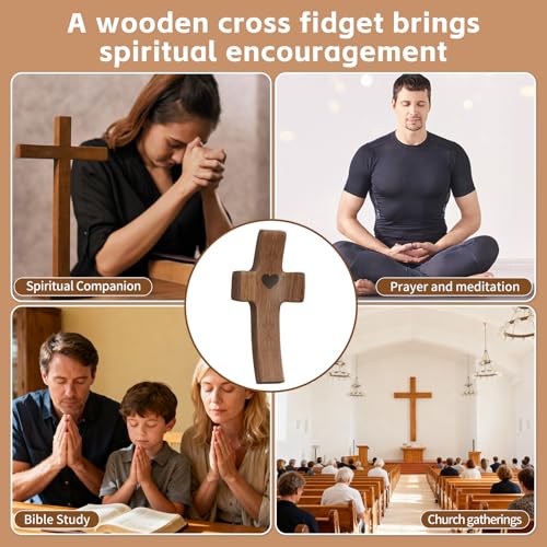 Wooden Pocket Cross Fidget Set (4 Pcs) - Anxiety Relief & Prayer Tool