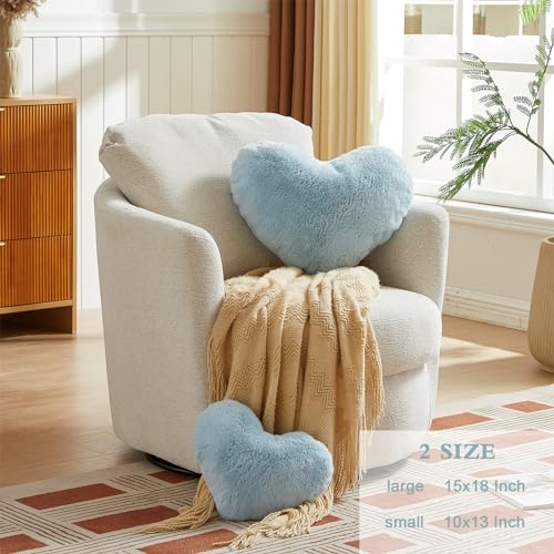 Heart Shaped Throw Pillow, Ultra Soft Faux Rabbit Fur Cushion, 10x13 Inch