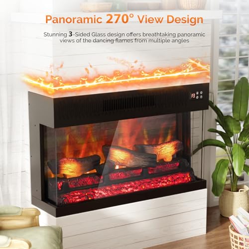 28-Inch 3-Sided Glass Electric Fireplace Insert with Remote Control