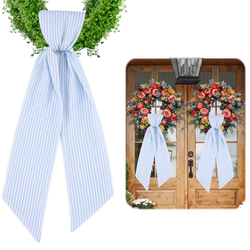 2-Pack Stripe Wreath Sash for Front Door Monogram Embroidery Blue