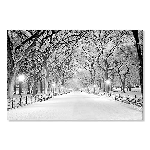 Snowy Central Park Winter Canvas Wall Art - 36" x 24" Landscape Giclee Print for Bedroom & Living Room Decor