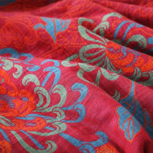 100% Cotton Red Floral Jacquard Quilt - Reversible Lightweight Bedspread