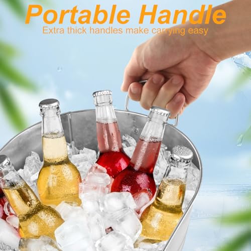4 Pcs Galvanized Beverage Buckets 3.4 Gallon Ice Tubs for Parties with Handles