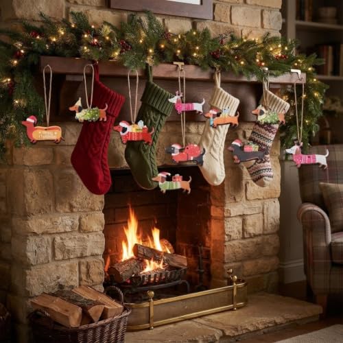 40Pcs Christmas Dachshund Dog Wooden Ornaments for Holiday Decor, Pet Lover Gift