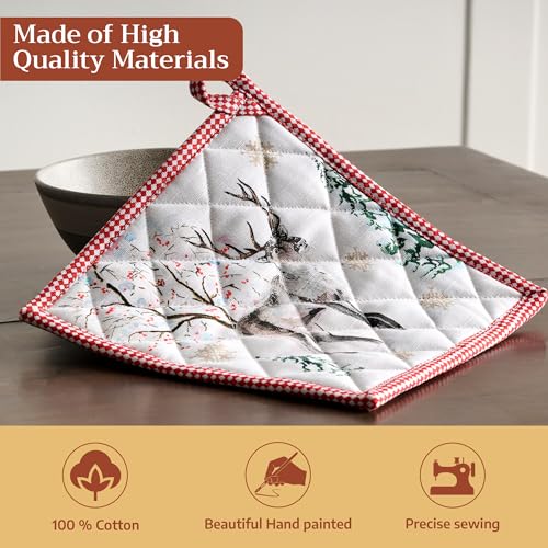 Maison d' Herm ine Pot Holders 8" x 8" Cotton, Pack of 1 — Rural Christmas 079