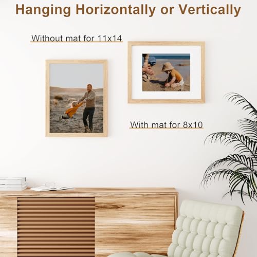 11x14 Solid Wood Picture Frame with Mat for 8x10 Photo - Natural Wood