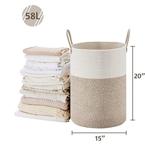 58L Tall Cotton Rope Laundry Basket, Woven Decorative Storage Hamper