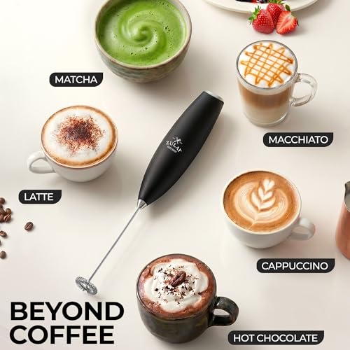 Zulay Kitchen Handheld Electric Milk Frother and Coffee Whisk in Black