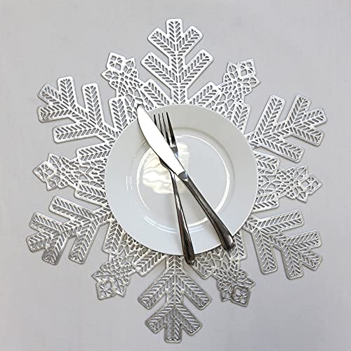 15x17in Vinyl Metallic Christmas Placemats Hollow Out Snowflake Silver - Set of 6 (Snowflake B Silver)