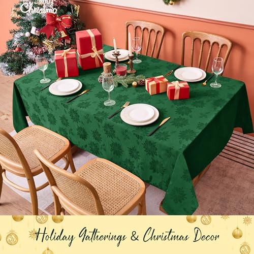 Biscaynebay Hunter Green Poinsettia Christmas Tablecloth 60x120" Rectangular Holiday Decor