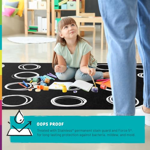 Educational Circle Sampler Classroom Area Rug, 7'6" x 12', Black