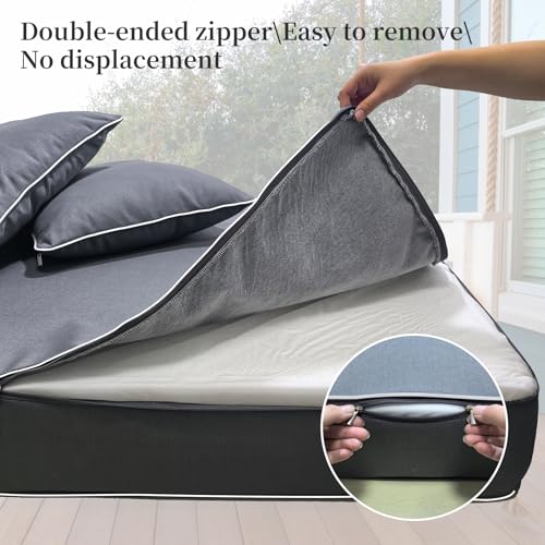 Twin Outdoor Daybed Mattress Cover - Water-Resistant Olefin Slipcover (75x39x6")