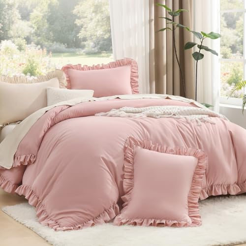 Litanika Full Comforter Set - 3 Piece Blush Ruffle Shabby Chic Bedding
