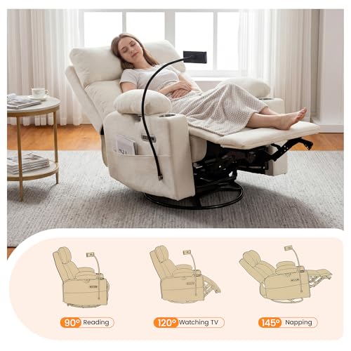 Electric Nursery Glider Recliner with Lumbar Support, Swivel and Rocking