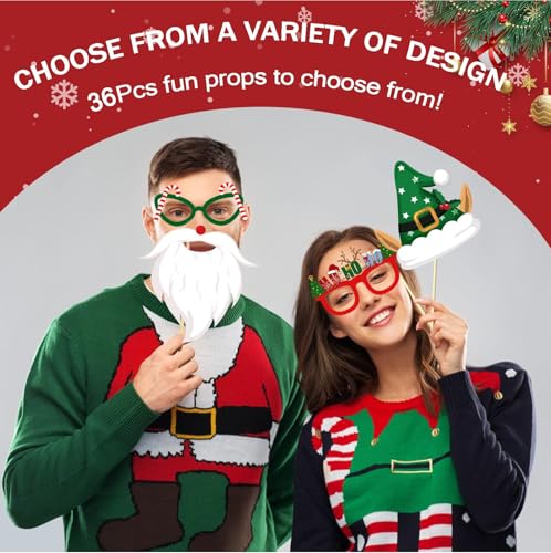 Christmas Photo Booth Props 36Pcs Holiday Party Decorations & Favors