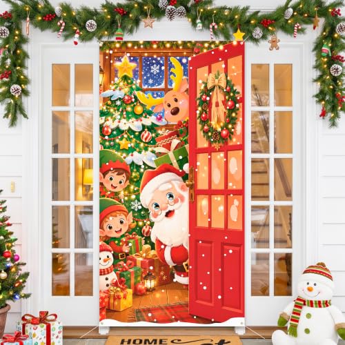 Christmas Door Cover Santa Snowman Festive Holiday Decor 70.9 x 35.4 inches