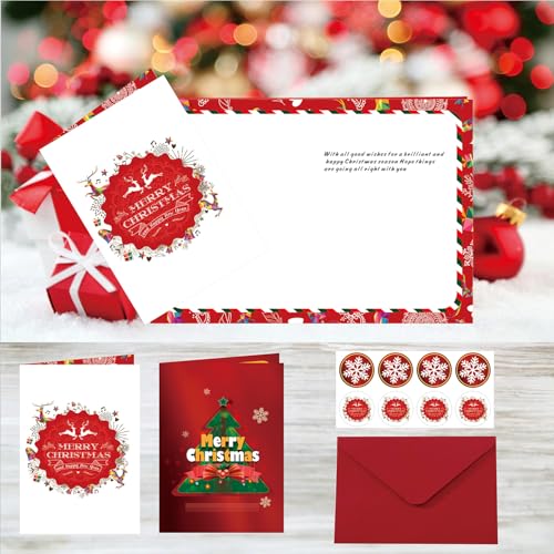 Merry Christmas Cards Set 8 An Envelope & Stickers Included 4x6 Inch Thank You Cards